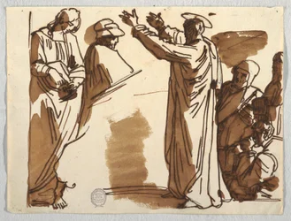Tekening, Spotprenten van de Dood van Ananias en Paulus, naar Rafaël, ca. 1820