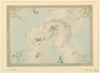 Tekening, plafondontwerp met duiven en bloemenkransen, mogelijk voor de entreehal, 1815-22