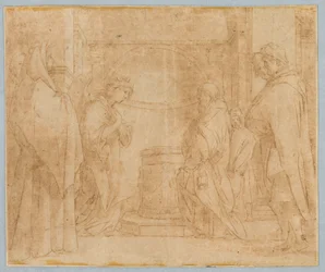 Tekening, Kopie naar Annunciatie van de Engel aan Zacharia, 1538-1600