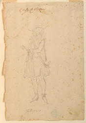 Tekening, Kostuumontwerp: Een man van de wereld voor een ballet, ca. 1720