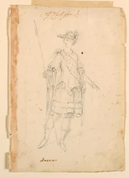 Tekening, Kostuumontwerp: Amerika voor een ballet, ca. 1720