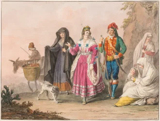Tekening, Klederdracht van Sicilië, 1828