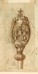 Tekening, Kuif van een processiestaf, 1600-1650