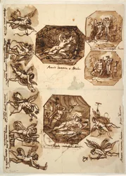 Tekening, Cupido en Psyche: Vier Octagons en acht tekeningen van Cupido, 1810-15