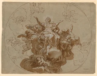 Tekening, Ontwerp voor een plafond met de Hemelvaart van de Maagd, 1700-1730