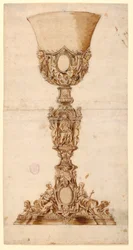 Tekening, ontwerp voor een kelk, 1710-1740