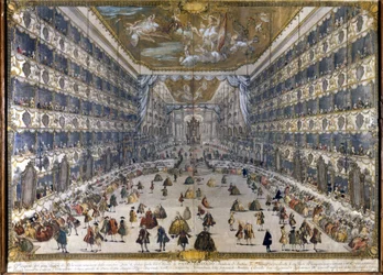 (Theater Regio Ducal in Milaan) Teatro regio Ducale in Milaan (wordt het Teatro alla Scala na de brand): feest voor de geboorte van Peter Leopold, aartshertog van Oostenrijk, later Leopold II, keizer (1747-1792) van Oostenrijk. 28/5/1747