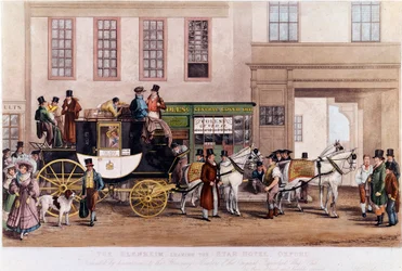 Een diligence voor het Star Hotel in Oxford in 1831