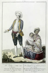 Een Spanjaard en een Indiaan baren een Métis - gravure