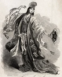 Een danser aan het hof van Kamakura, een stad die shogun Minamoto no Yorimoto (1147-1199) koos als hoofdstad op een moment dat zijn politieke macht die van Mikado (de keizer van Japan) overtrof, waardoor een nieuw politiek, economisch en artistiek centrum 
