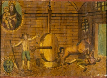 Een man omvergeworpen door een paard, ex voto van het einde van de 18e eeuw