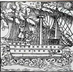 Een navigator op een Portugese karveel met een astrolabium