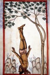 Een pagina fakir uit het manuscript (ms.8300) “Geschiedenis van Mogol” (Moghul of Moghol) door Stefano Nivibus Cardeira. 18e eeuw. Bibloteca marciana, Venetië