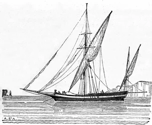 Een tartaan, een kleine boot met een grote mast van de Middellandse Zee.