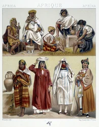 Algerije en Tunesië, volkskostuums - in "Le costume historique" door Racinet