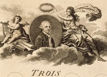 Allegorie van Franz Joseph Haydn op titelpagina van partituur voor Drie Kwartetten, Opus 75, Boek I