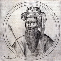 Amadeus VIII (1383-1451), graaf en daarna hertog van Savoye, laatste tegenpaus onder de naam Felix V. Gravure in "Genealogische Geschiedenis van het Koninklijk Huis van Savoye" door Samuel Guichenou, Lyon 1660