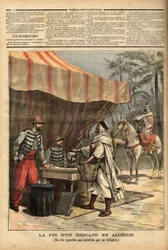 Een Algerijnse inboorling brengt het hoofd van de bandiet Ali Ould Chick, die de post van Nemours had leeggeroofd, voor een beloning van 1500 francs, naar het kantoor van Marnia, een Frans militair post gebouwd in 1844 in het departement Oran, aan de grens
