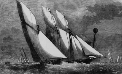 Jaarlijkse race van de Royal Thames Yacht Club: Galatea en Sharck in 1862, Bibl. des Arts deco.
