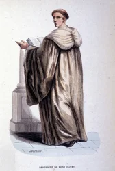 Benedictijn van de Berg Olivet of Olivetain, religieuze orde opgericht in Siena in de 14e eeuw. Gravure uit de 19e eeuw. Coll. privee, Milaan.