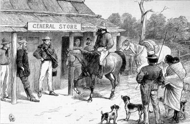 Bushwinkel in Australië, circa 1880.