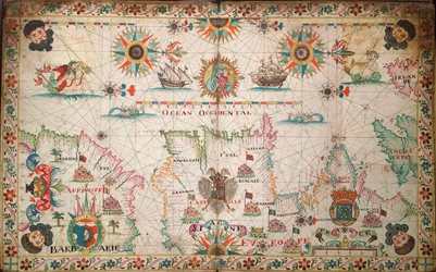 Kaart van de noordoostelijke Atlantische Oceaan, van Ierland tot Kaapverdië, ca. 1600