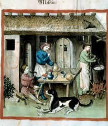 Kaas maken. Illustratie uit de Tacuinum sanitatis