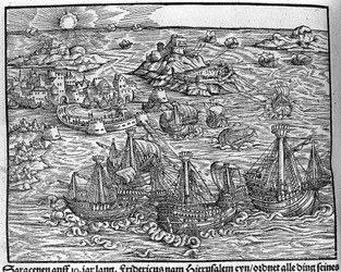 Botsingen tussen Saracenen. Gravure door Johann Stumpff 