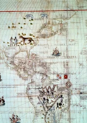Continent van Amerika (detail van de wereldkaart door Sebastien Cabot)