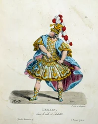 Kostuum door Lekain (Henri Louis Cain (Henri-Louis Le Kain) (1729-1778) in de rol van Achilles in 1740. Frans komedietheater kostuum door Hippolyte Lecomte (1781-1857)