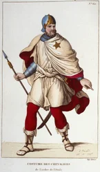 Kostuum van Ridder van de Orde van de Ster, opgericht door Jan II de Goede, in 1351. Gravure uit 1830