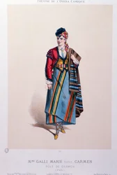 Kostuum van de zangeres Celestine Galli-Marie in Carmen, opera van Georges Bizet
