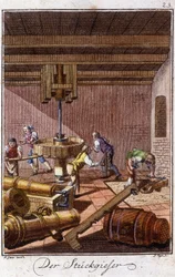 Ambacht: de kanonsgieters in hun werkplaats. In 