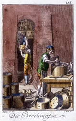 Ambachten: de porseleinmaker in zijn werkplaats. In 