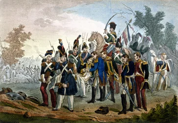 Dood van maarschalk Lannes bij Essling op 28 mei 1809. Gravure uit de 19e eeuw