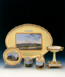 Dessertservies, porseleinen stukken van de Dennelle-fabriek