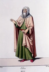 Gravure uit de 19e eeuw die een Jood rond 1300 afbeeldt.