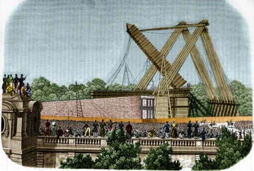 Oprichting van de obelisk van Luxor op Place de la Concorde. Parijs, 25 oktober 1836.