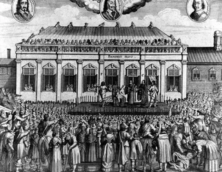 Executie van koning Karel I Stuart van Engeland (1600 - 1649) in Whitehall.