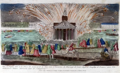 Vuurwerk afgevuurd op Place de Louis XV op 30 mei 1770, ter gelegenheid van het huwelijk van Louis Auguste, Dauphin van Frankrijk met aartshertogin Marie Antoinette