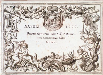 Eerste pagina van de partituur van O bella venere, in Armida immaginaria door Domenico Cimarosa, ca. 1777