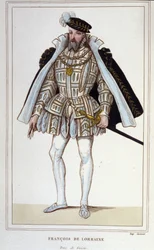 François de Lorraine (1519-1563). Hertog van Aumale, daarna 2e Hertog van Guise. Franse Luitenant-Generaal. Gravure uit 1830.
