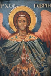 Fresco in de kerk van het Koutloumousiou klooster, berg Athos, Griekenland, 2006 (foto)
