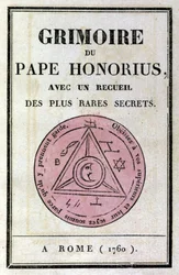 Frontispice van het grimoire van Paus Honorius gebruikt om demonen op te roepen.