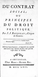 Frontispice van het Sociaal Contract of Beginselen van Politiek Recht door Jean Jacques Rousseau (1712-1778), gedrukt in Amsterdam in 1762
