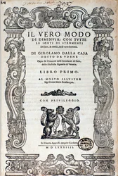 Frontispice van "Il vero modo di diminuir" verhandeling over versiering door Girolamo Dalla Casa