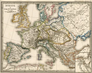 Geografische kaart van Europa ten tijde van Napoleon I. In 