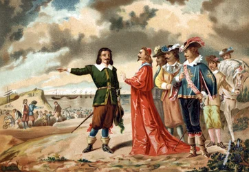 Girard Desargues bij het hoofdkwartier van La Rochelle met Richelieu in 1627