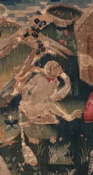 Geschiedenis van Sint Piat en Sint Eleuthère, Scene 12: De opstanding van de dochter van de tribuun (Comment Jehsucrist reclama le bon saint et ressuscita par chy la fille de tribun present son père et le commun) (detail)