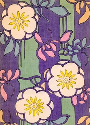 Illustratie van bloemen op een lavendel en groene achtergrond